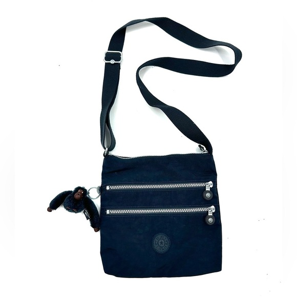 Kipling Kylee Crossbody Bag Navy Blue Nylon Purse With Matt Monkey Keychain - Picture 1 of 12